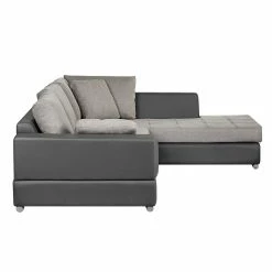 Roomscape Canapé d'angle Brandon (convertible) - Imitation cuir - Anthracite - Avec méridienne montée à droite (vue de face) -loftscape Boutique ecksofa brandon kunstleder anthrazit ottomane davorstehend rechts 395068