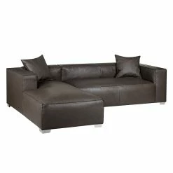 Loftscape Canapé d'angle Calli - Cuir synthétique marron foncé - Méridienne à gauche (vue de face) -loftscape Boutique ecksofa calli kunstleder dunkelbraun longchair davorstehend links 388351