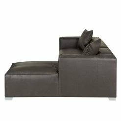 Loftscape Canapé d'angle Calli - Cuir synthétique marron foncé - Méridienne à droite (vue de face) -loftscape Boutique ecksofa calli kunstleder dunkelbraun longchair davorstehend rechts 373241