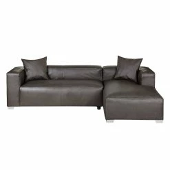 Loftscape Canapé d'angle Calli - Cuir synthétique marron foncé - Méridienne à droite (vue de face) -loftscape Boutique ecksofa calli kunstleder dunkelbraun longchair davorstehend rechts 373244
