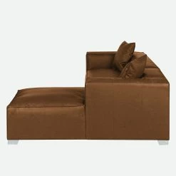 Loftscape Canapé d'angle Calli - Cuir synthétique marron clair - Méridienne à droite (vue de face) -loftscape Boutique ecksofa calli kunstleder hellbraun longchair davorstehend rechts 394761