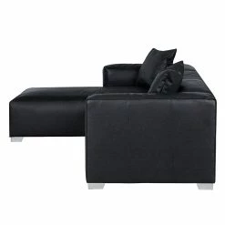 Loftscape Canapé d'angle Calli - Cuir synthétique noir - Méridienne à gauche (vue de face) -loftscape Boutique ecksofa calli kunstleder schwarz longchair davorstehend links 394681