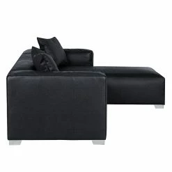 Loftscape Canapé d'angle Calli - Cuir synthétique noir - Méridienne à droite (vue de face) -loftscape Boutique ecksofa calli kunstleder schwarz longchair davorstehend rechts 394693
