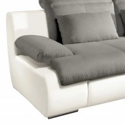 Cotta Canapé d'angle Delsbo (convertible) - Blanc / Gris - Méridienne courte à droite (vue de face) -loftscape Boutique ecksofa delsbo mit schlaffunktion kunstleder flachgewebe longchair davorstehend rechts weiss grau 3511145