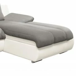 Cotta Canapé d'angle Delsbo (convertible) - Blanc / Gris - Méridienne courte à droite (vue de face) -loftscape Boutique ecksofa delsbo mit schlaffunktion kunstleder flachgewebe longchair davorstehend rechts weiss grau 3511149