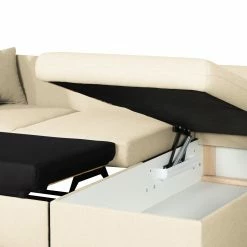 Mørteens Canapé d'angle convertible Eastville - Tissu - Méridienne à monter à gauche ou à droite - Beige clair - Coffre de lit - Fonction couchage -loftscape Boutique ecksofa eastville mit schlaffunktion webstoff longchair beidseitig montierbar hellbeige 4514940