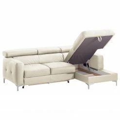 Cotta Canapé d'angle Eduardo I - Blanc - Méridienne courte à droite (vue de face) - Coffre de lit - Fonction couchage -loftscape Boutique ecksofa eduardo i echtleder longchair ottomane davorstehend rechts mit schlaffunktion weiss 4906216