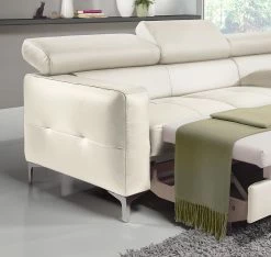 Cotta Canapé d'angle Eduardo I - Blanc - Méridienne courte à droite (vue de face) - Coffre de lit - Fonction couchage -loftscape Boutique ecksofa eduardo i echtleder longchair ottomane davorstehend rechts mit schlaffunktion weiss 4906240