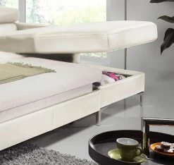 Cotta Canapé d'angle Eduardo I - Blanc - Méridienne courte à droite (vue de face) - Coffre de lit - Fonction couchage -loftscape Boutique ecksofa eduardo i echtleder longchair ottomane davorstehend rechts mit schlaffunktion weiss 4906244