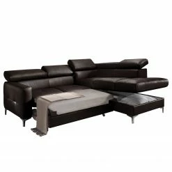 Cotta Canapé d'angle Eduardo II - Marron foncé - Méridienne courte à droite (vue de face) - Coffre de lit - Fonction couchage -loftscape Boutique ecksofa eduardo ii echtleder longchair ottomane davorstehend rechts mit schlaffunktion dunkelbraun 5152480