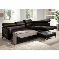 Cotta Canapé d'angle Eduardo II - Marron foncé - Méridienne courte à droite (vue de face) - Coffre de lit - Fonction couchage -loftscape Boutique ecksofa eduardo ii echtleder longchair ottomane davorstehend rechts mit schlaffunktion dunkelbraun 5152492