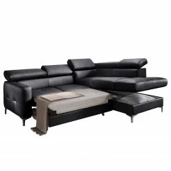 Cotta Canapé d'angle Eduardo II - Noir - Méridienne courte à droite (vue de face) - Coffre de lit - Fonction couchage -loftscape Boutique ecksofa eduardo ii echtleder longchair ottomane davorstehend rechts mit schlaffunktion schwarz 5152364