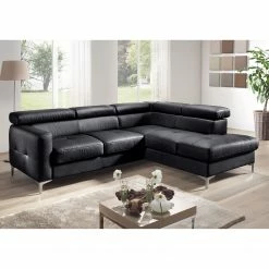 Cotta Canapé d'angle Eduardo II - Noir - Méridienne courte à droite (vue de face) - Coffre de lit - Fonction couchage -loftscape Boutique ecksofa eduardo ii echtleder longchair ottomane davorstehend rechts mit schlaffunktion schwarz 5152376