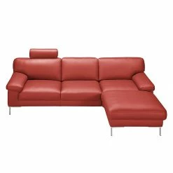 Ars manufacti Canapé d'angle Parlin - Rouge - Méridienne courte à droite (vue de face) - Avec appui-tête -loftscape Boutique ecksofa essos echtleder longchair davorstehend rechts mit kopfstuetze kaminrot 1602062