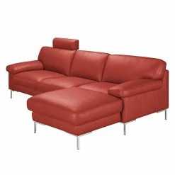 Ars manufacti Canapé d'angle Parlin - Rouge - Méridienne courte à droite (vue de face) - Avec appui-tête -loftscape Boutique ecksofa essos echtleder longchair davorstehend rechts mit kopfstuetze kaminrot 1602086