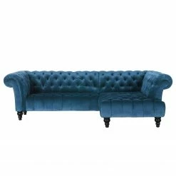 Jack & Alice Canapé d'angle Fireside - Bleu pétrole - Méridienne longue à droite (vue de face) -loftscape Boutique ecksofa fireside samtstoff longchair ottomane davorstehend rechts petrol 3588393