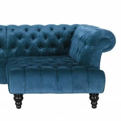 Jack & Alice Canapé d'angle Fireside - Bleu pétrole - Méridienne longue à droite (vue de face) -loftscape Boutique ecksofa fireside samtstoff longchair ottomane davorstehend rechts petrol 3588397