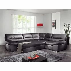 Cotta Canapé d'anle Howard (convertible) - Cuir synthétique noir - Fonction couchage à gauche (vue de face) 11 Cotta Canapé d'anle Howard (convertible) - Cuir synthétique noir - Fonction couchage à gauche (vue de face) -loftscape Boutique ecksofa howard mit schlaffunktion kunstleder schwarz bettfunktion davorstehend links 426819