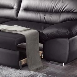 Cotta Canapé d'anle Howard (convertible) - Cuir synthétique noir - Fonction couchage à droite (vue de face) 13 Cotta Canapé d'anle Howard (convertible) - Cuir synthétique noir - Fonction couchage à droite (vue de face) -loftscape Boutique ecksofa howard mit schlaffunktion kunstleder schwarz bettfunktion davorstehend rechts 264391