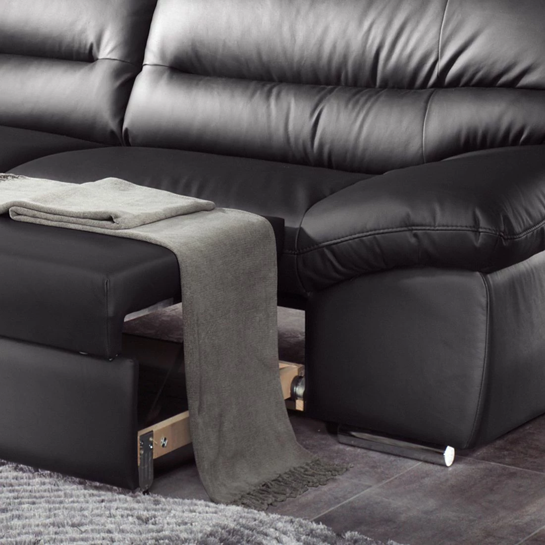 Cotta Canapé d'anle Howard (convertible) - Cuir synthétique noir - Fonction couchage à droite (vue de face) 8 Cotta Canapé d'anle Howard (convertible) - Cuir synthétique noir - Fonction couchage à droite (vue de face) – Image 6