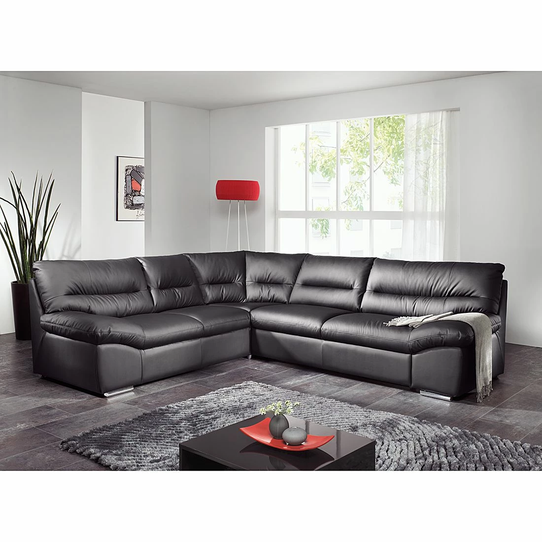 Cotta Canapé d'anle Howard (convertible) - Cuir synthétique noir - Fonction couchage à droite (vue de face) 4 Cotta Canapé d'anle Howard (convertible) - Cuir synthétique noir - Fonction couchage à droite (vue de face) – Image 2