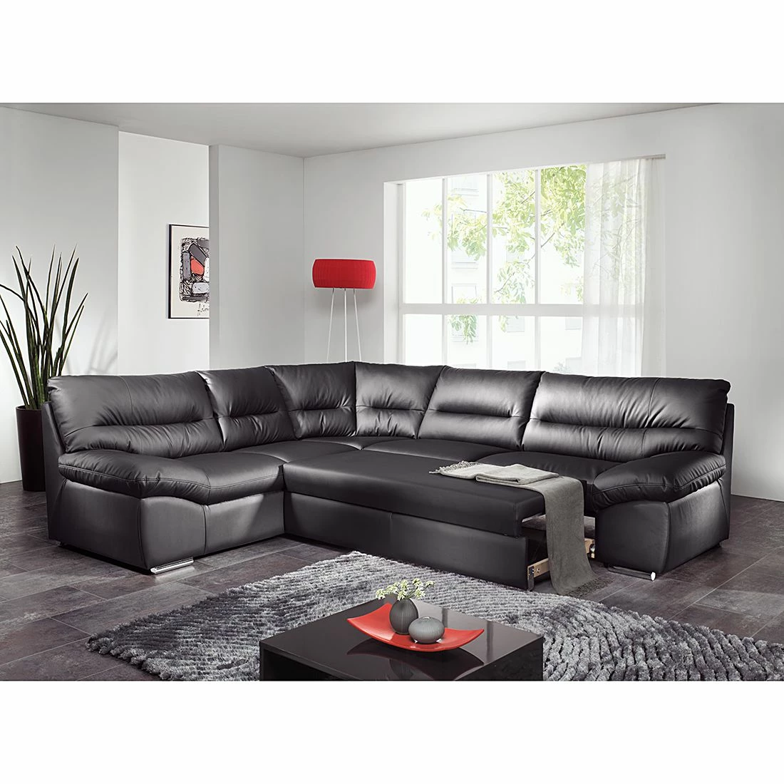 Cotta Canapé d'anle Howard (convertible) - Cuir synthétique noir - Fonction couchage à droite (vue de face) 5 Cotta Canapé d'anle Howard (convertible) - Cuir synthétique noir - Fonction couchage à droite (vue de face) – Image 3