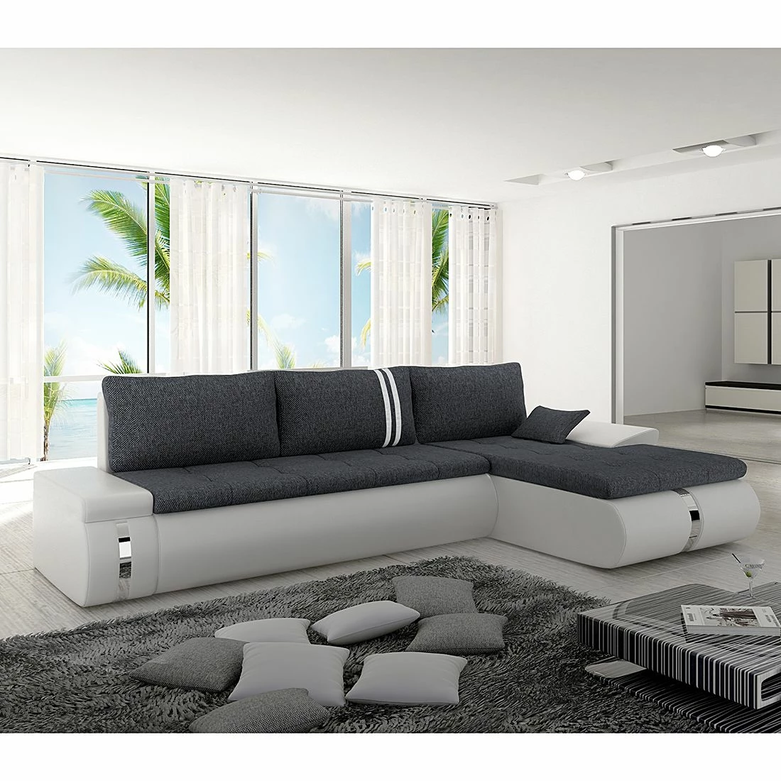 Mooved Canapé d'angle Huelva (convertible) - Blanc / Gris - Méridienne courte à droite (vue de face) 4 Mooved Canapé d'angle Huelva (convertible) - Blanc / Gris - Méridienne courte à droite (vue de face) – Image 2