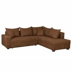 Loftscape Canapé d'angle Inywa - Convertible / montable des deux côtés - Aspect cuir antique - Microfibre Priya: Cognac - Avec fonction couchage -loftscape Boutique ecksofa inywa mit schlaffunktion beidseitig montierbar antiklederlook cognac 4789888