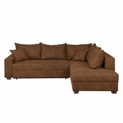 Loftscape Canapé d'angle Inywa - Convertible / montable des deux côtés - Aspect cuir antique - Microfibre Priya: Cognac - Avec fonction couchage -loftscape Boutique ecksofa inywa mit schlaffunktion beidseitig montierbar antiklederlook cognac 4789896