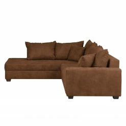 Loftscape Canapé d'angle Inywa - Convertible / montable des deux côtés - Aspect cuir antique - Microfibre Priya: Cognac - Avec fonction couchage -loftscape Boutique ecksofa inywa mit schlaffunktion beidseitig montierbar antiklederlook cognac 4789904