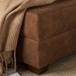 Loftscape Canapé d'angle Inywa - Convertible / montable des deux côtés - Aspect cuir antique - Microfibre Priya: Cognac - Avec fonction couchage -loftscape Boutique ecksofa inywa mit schlaffunktion beidseitig montierbar antiklederlook cognac 4789928