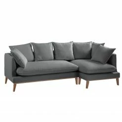 Eva Padberg Collection Canapé d'angle Lavina - Tissu Moretey : Gris - Méridienne longue à droite (vue de face)