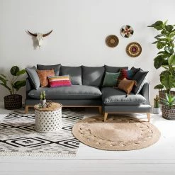 Eva Padberg Collection Canapé d'angle Lavina - Tissu Moretey : Gris - Méridienne longue à droite (vue de face) -loftscape Boutique ecksofa lavina webstoff ottomane davorstehend rechts stoff moretey grau 4793116