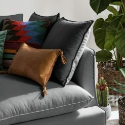 Eva Padberg Collection Canapé d'angle Lavina - Tissu Moretey : Gris - Méridienne longue à droite (vue de face) -loftscape Boutique ecksofa lavina webstoff ottomane davorstehend rechts stoff moretey grau 4793120