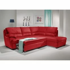 Cotta Canapé d'angle Kevin (convertible) - Cuir véritable rouge - Méridienne à Â  droite (vue de face) -loftscape Boutique ecksofa nebolo mit schlaffunktion echtleder rot ottomane davorstehend rechts 343462