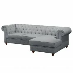 Maison Belfort Canapé d'angle Pintano - Gris argenté - Méridienne longue à droite (vue de face) -loftscape Boutique ecksofa pintano webstoff silbergrau 4897020