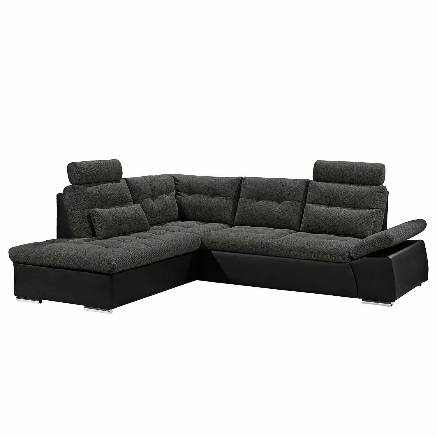 Fredriks Canapé d'angle Puntiro (convertible) - Cuir synthétique Lilo / Tissu structuré Satur: Noit / Anthracite - Méridienne longue à gauche (vue de face) 3 Fredriks Canapé d'angle Puntiro (convertible) - Cuir synthétique Lilo / Tissu structuré Satur: Noit / Anthracite - Méridienne longue à gauche (vue de face)