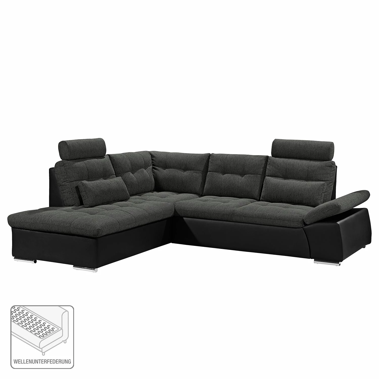 Fredriks Canapé d'angle Puntiro (convertible) - Cuir synthétique Lilo / Tissu structuré Satur: Noit / Anthracite - Méridienne longue à gauche (vue de face) 4 Fredriks Canapé d'angle Puntiro (convertible) - Cuir synthétique Lilo / Tissu structuré Satur: Noit / Anthracite - Méridienne longue à gauche (vue de face) – Image 2