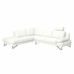 Loftscape Canapé d'angle Silvano - Cuir synthétique blanc - Méridienne à gauche (vue de face) - 1 appui-tête