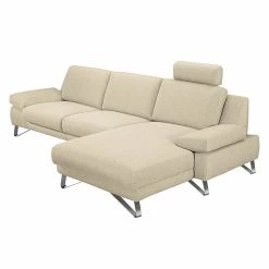 Loftscape Canapé d'angle Silvano - Tissu beige - Méridienne à droite (vue de face) Sans appui-tête -loftscape Boutique ecksofa silvano webstoff beige longchair davorstehend rechts 514683