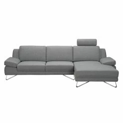 Loftscape Canapé d'angle Silvano - Imitation cuir gris - Méridienne à droite (vue de face) Avec 1 appui-tête -loftscape Boutique ecksofa silvano webstoff grau longchair davorstehend rechts 514724