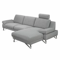Loftscape Canapé d'angle Silvano - Imitation cuir gris - Méridienne à droite (vue de face) Avec 1 appui-tête -loftscape Boutique ecksofa silvano webstoff grau longchair davorstehend rechts 514727