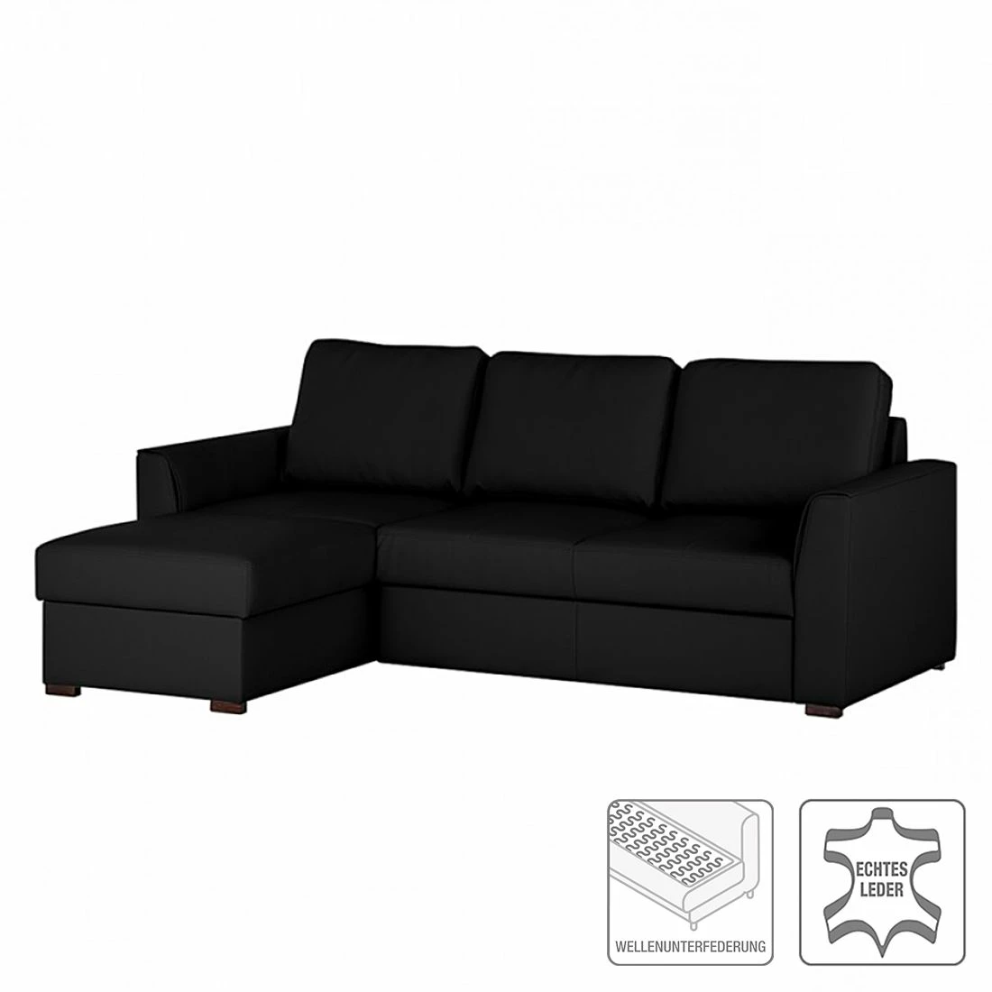 Loftscape Canapé d'angle Venezia - Avec fonction couchage - Cuir véritable - Méridienne montable à gauche et à droite - Noir 4 Loftscape Canapé d'angle Venezia - Avec fonction couchage - Cuir véritable - Méridienne montable à gauche et à droite - Noir – Image 2