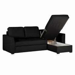Loftscape Canapé d'angle Venezia - Avec fonction couchage - Imitation cuir - Méridienne montable à gauche et à droite - Noir -loftscape Boutique ecksofa venezia mit schlaffunktion kunstleder schwarz 257541