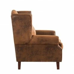 Ars manufacti Fauteuil à oreilles Naru - Imitation cuir vieilli - Marron - Tissu Bena Marron -loftscape Boutique europa traiding 2013 10 21 1 288137