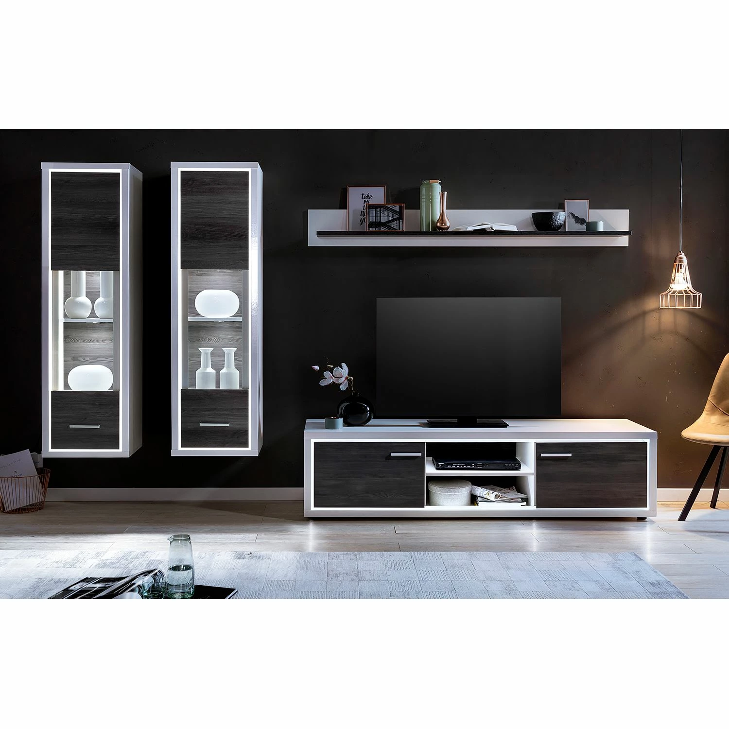 Mooved Vitrine suspendue Piorini I (avec éclair - Imitation pin anthracite / Blanc 5 Mooved Vitrine suspendue Piorini I (avec éclair - Imitation pin anthracite / Blanc – Image 3