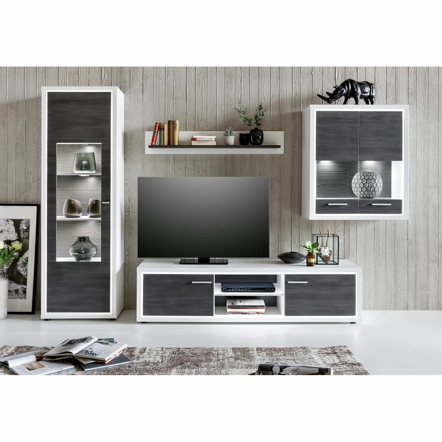 Mooved Vitrine suspendue Piorini II (avec éclai - Imitation pin anthracite / Blanc 4 Mooved Vitrine suspendue Piorini II (avec éclai - Imitation pin anthracite / Blanc – Image 2