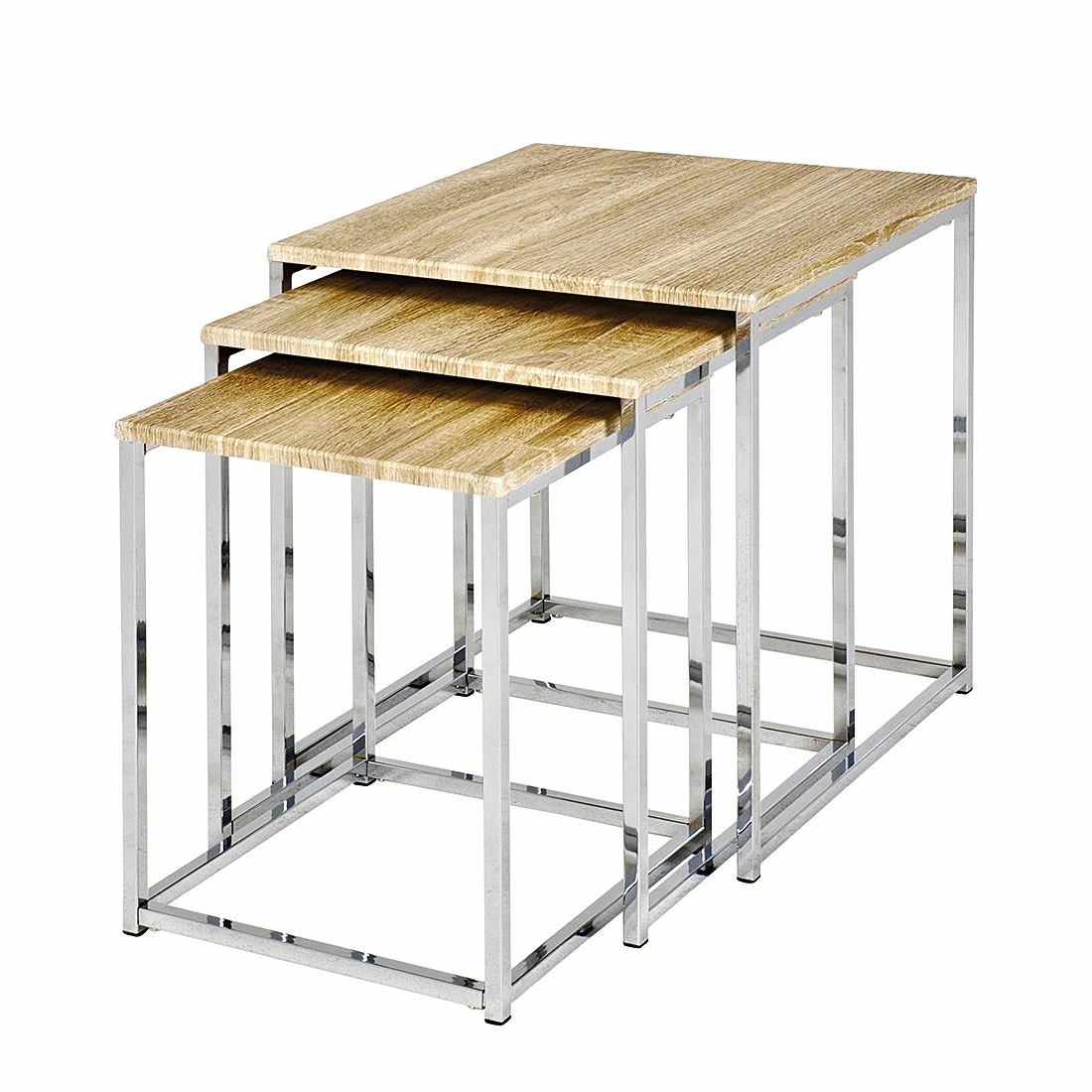 Home Design Tables gigognes Robby (lot de 3) - Chrome / Imitation chêne clair 3 Home Design Tables gigognes Robby (lot de 3) - Chrome / Imitation chêne clair