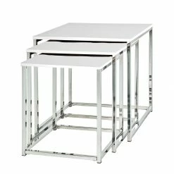 Home Design Tables gigognes Robby (lot de 3) - Chrome / Blanc brillant