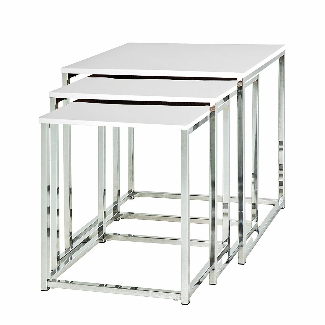 Home Design Tables gigognes Robby (lot de 3) - Chrome / Blanc brillant 3 Home Design Tables gigognes Robby (lot de 3) - Chrome / Blanc brillant